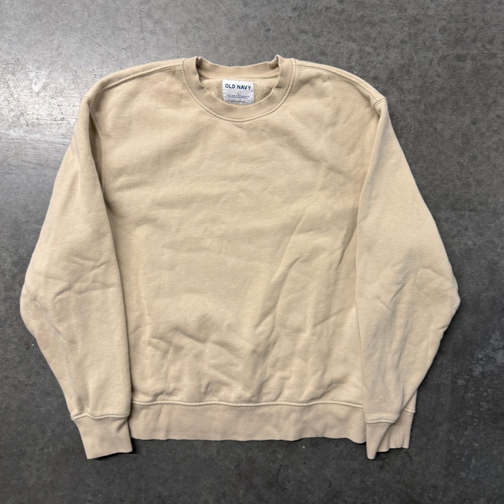 Old Navy Mens Large Tan Beige Fleece Lined Crewneck Sweatshirt Solid Basic 4472